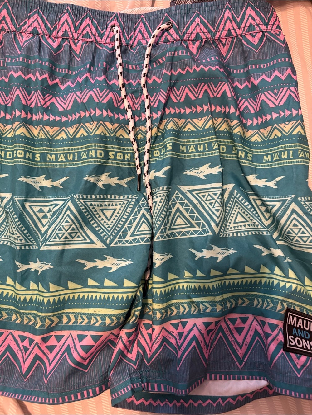 Maui and Sons Teal and Pink Elastic Waist Swim Shorts